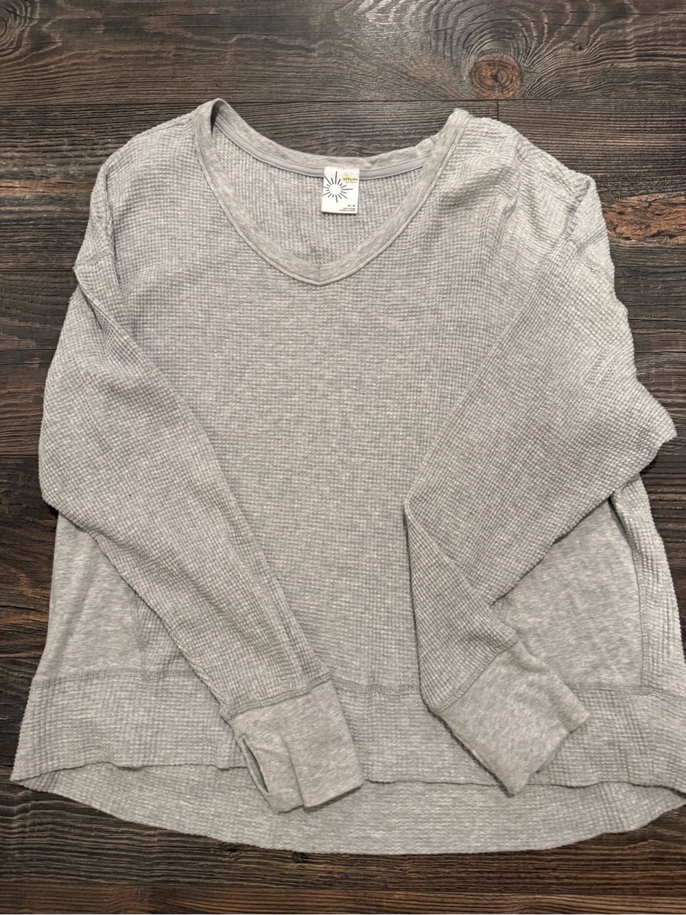 aerie Light Gray Waffle Long Sleeve Top